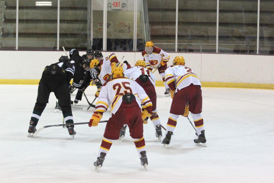Cyclones wait for the puck to drop at the ISU vs. Williston State game Oct. 20.