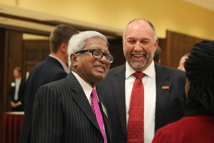 President Leath welcomed Sir Fazle Hasan Abed to Iowa State. Sir Fazle spoke about his efforts in building up Bangladesh. His main focus is to reduce the amount of hunger, poverty and disease. He addressed the Great Hall in the Memorial Union on Monday.