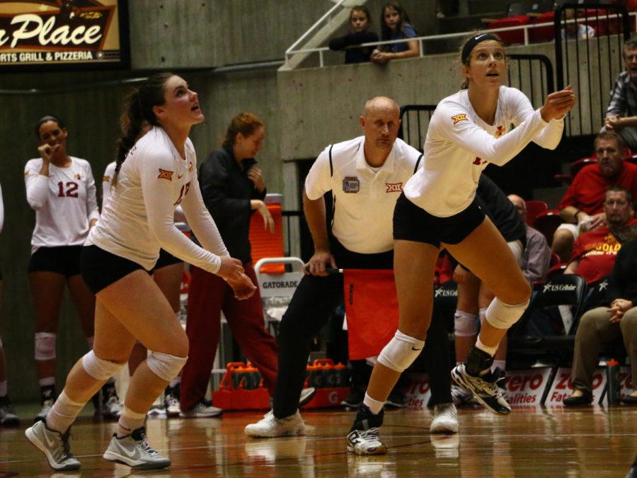 Ciara Capezio, junior, bumps the ball during the game against Kansas State. The Cyclones beat the Wildcats 3-0. 