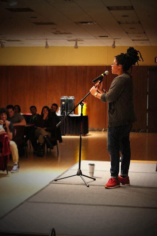 Kai Davis, a current student from Temple University, visits ISU to perform poetry at an event hosted by the Black Student Alliance. Davis also serves as the artistic director of the Babel Poetry Collective.
