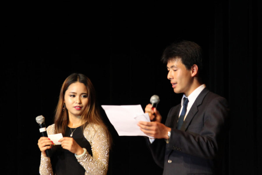 Asian Idol hosts kick off the event in the Great Hall of the Memorial Union on Saturday. Asian Idol is a performance-based talent competition appropriate for all ages hosted by ISU Chinese Students and Scholars Association. 