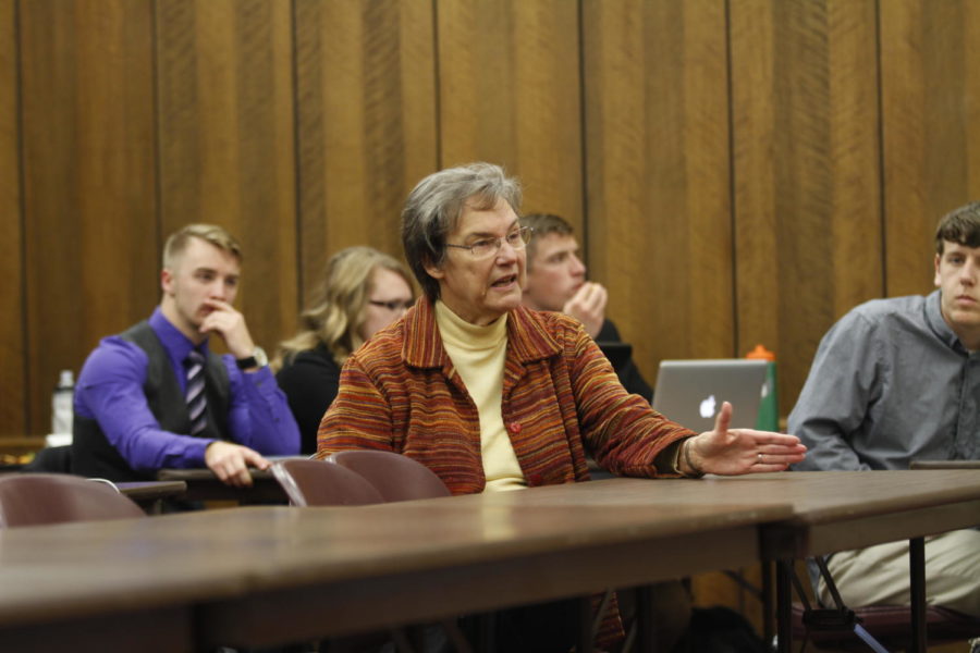 Mayor Ann Campbell speaks at the Student Government meeting regarding issues surrounding transportation in Ames on Wednesday on campus.