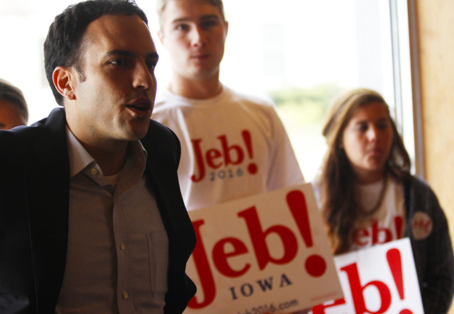 About 20 people were in the West Side Deli Thursday afternoon to hear Jeb Bush Jr. campaign for his father's presidential campaign.