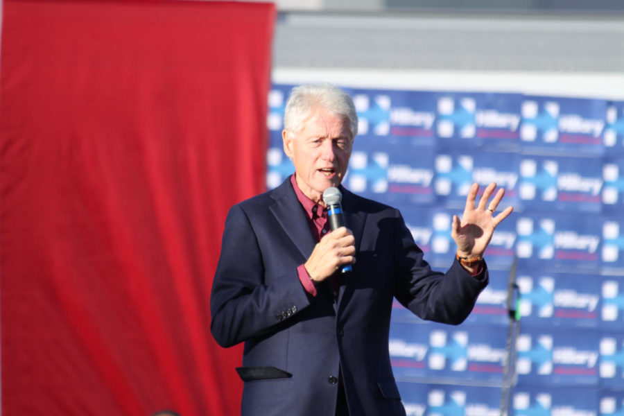 President Bill Clinton showing his support for his wife Hillary Clinton at her rally before the annual Jefferson-Jackson Dinner in Des Moines on October 24th. 