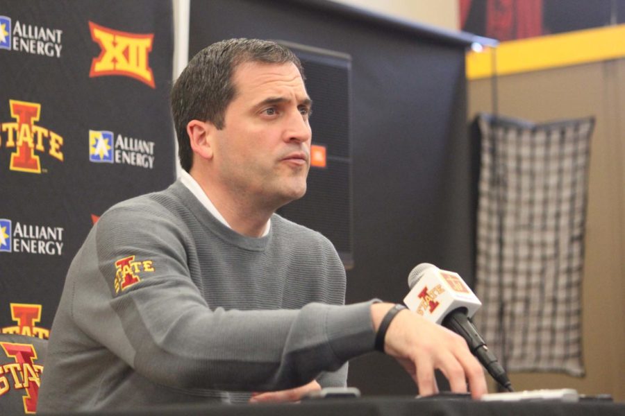 Head+Coach+Steve+Prohm+speaks+on+his+ideas+to+further+the+success+of+Iowa+State+Mens+Basketball+for+the+2015-2016+season+at+Media+Day+Oct.6.