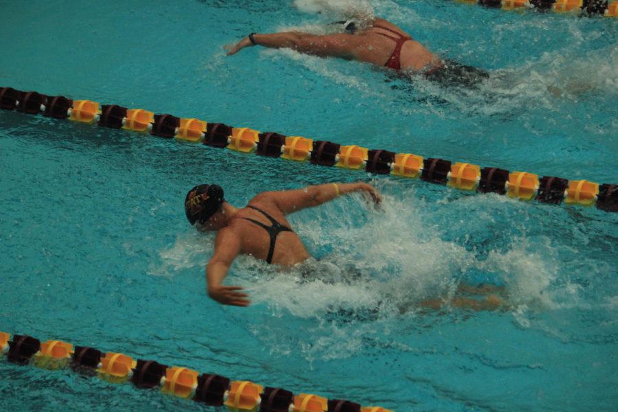 Iowa State Womens Swimming and Diving against swimming and diving alumni on Oct. 2.