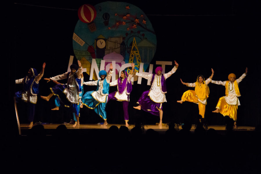 Students from ISU Bhangra perform a traditional punjab dance during International Night 2015, held Nov. 19 in the Memorial Union. 