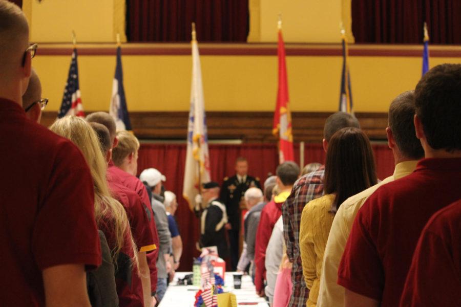 Iowa State held their third annual Community Supper on Nov. 11 at the Memorial Union to honor Veterans and their families. Each ROTC group circled the room to begin the event.