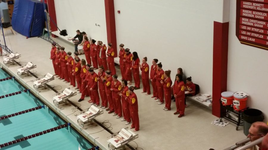 The ISU Swim and Dive team prepares for meet against TCU and SD in Beyer Hall on November 6, 2015