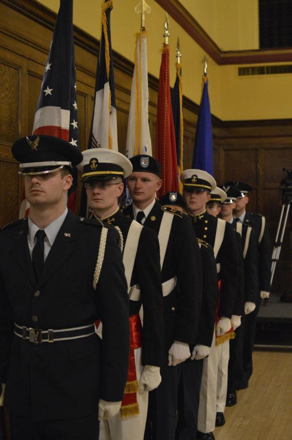 ROTC cadets present the colors during the Gold Star Hall Ceremony on Nov. 9 in the Memorial Union.