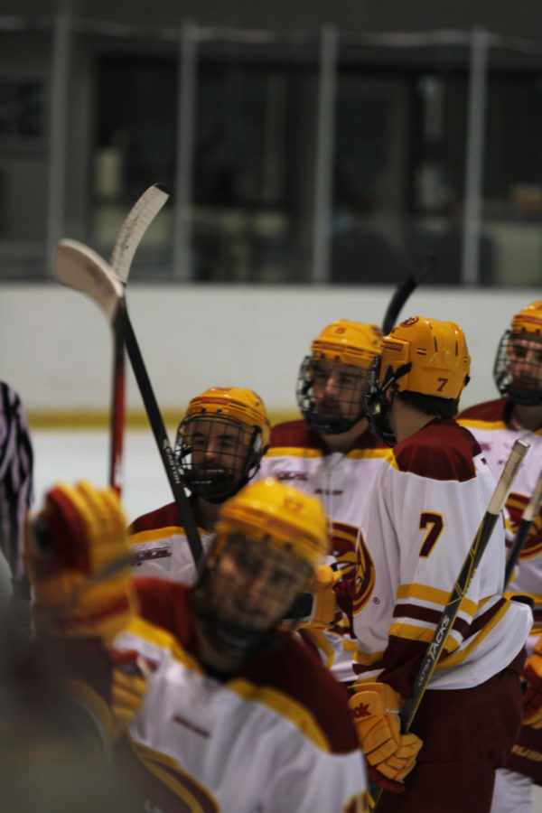 Cyclones celebrate their first goal at the game Oct.30. The ending score was 11-0.