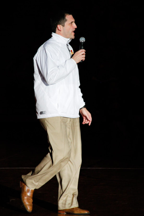 Mens basketball coach Steve Prohm gives an opening speech during Hilton Madness on Friday at Hilton Coliseum. 
