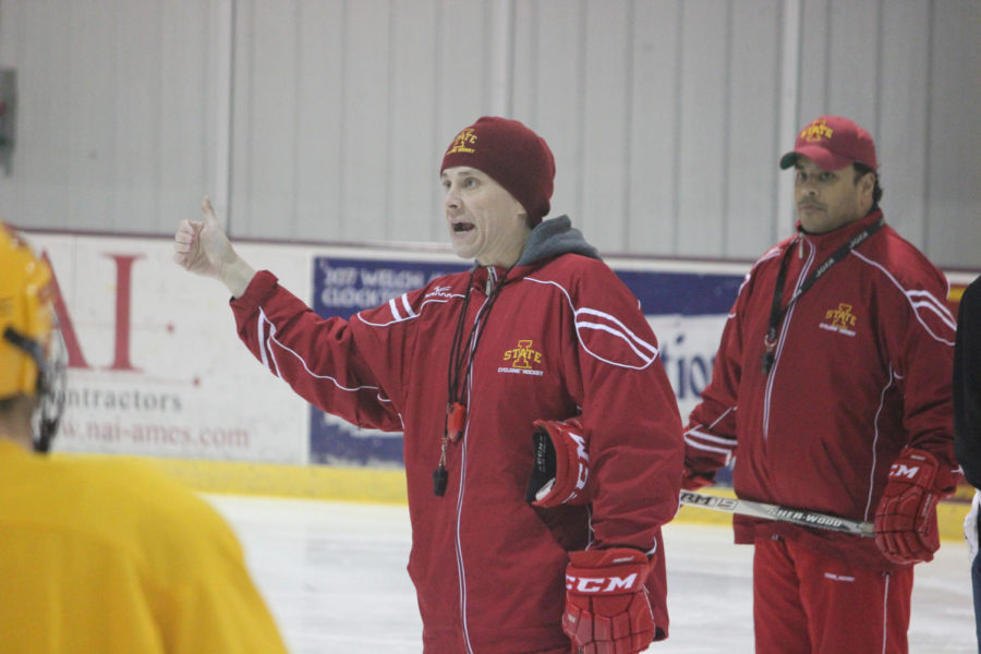 Jason Fairman, head coach and general manager, helped lead practice for the hockey team on Nov. 17.