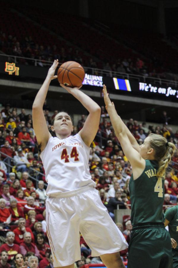 Freshman Bryanna Fernstrom shoots during the game against No. 3 Baylor. The Cyclones took down the Bears 76-71 on Senior Night. The game was ISU coach Bill Fennellys 600th win at Iowa State. Fernstrom had 6 points for Iowa State.