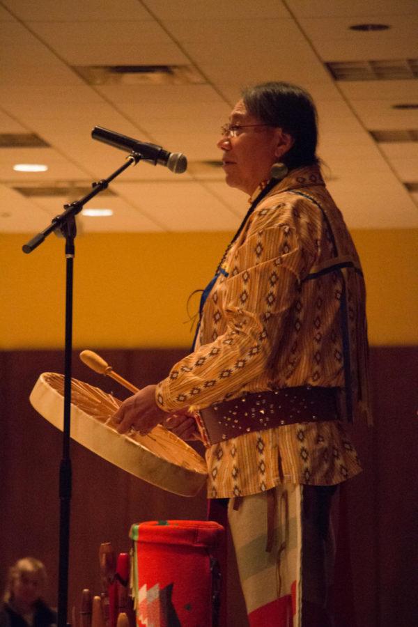 Joseph Firecrow performs at the Memorial Union Thursday night. In addition to winning a Grammy, Firecrow has also released seven solo albums, and has had his music featured in various PBS documentaries. 