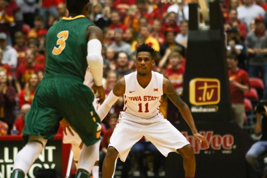 Iowa State junior guard Monté Morris watches for the ball during the game against North Dakota State University on Tuesday night. The Cyclones went on to win 84-64.