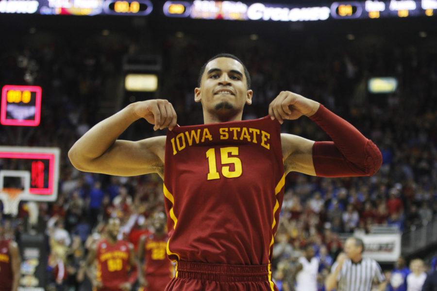 Sophomore+guard+Naz+Long+holds+up+his+jersey+after+the+win+against+Kansas+in+the+Big+12+Championship+semifinals+March+14+at+the+Sprint+Center+in+Kansas+City%2C+Mo.+The+Cyclones+defeated+the+Jayhawks+94-83%2C+advancing+to+the+final+round+for+the+first+time+since+2000.