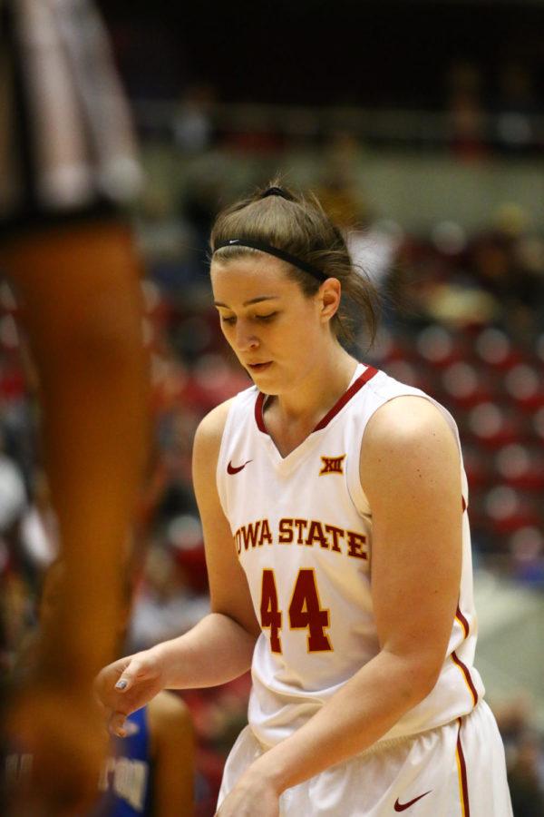 Iowa State sophomore center Bryanna Fernstrom prepares to shoot a free throw during the game against Hampton on Friday night. The Cyclones won their debut game against the Lady Pirates 95-59.