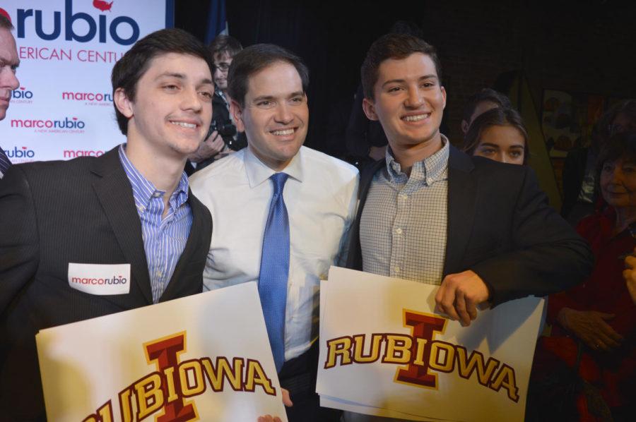 U.S. Sen. Marco Rubio, 2016 Republican presidential candidate, takes photos with students at a meet and greet at the Maintenance Shop of the Memorial Union on Dec. 10. 