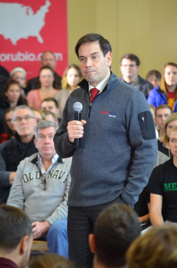 Marco Rubio spoke in Ames, Iowa at the Iowa State University Alumni Center. Rubios town hall consisted on questions from the crowd and meeting with supporters after on Jan. 23. 