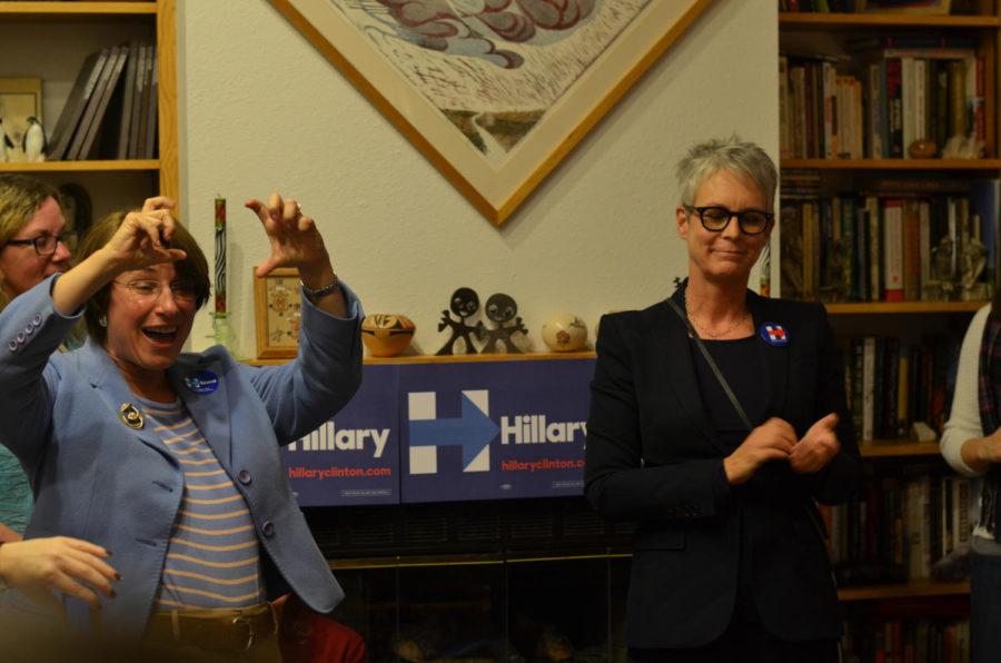 Jamie Lee Curtis and Amy Klobuchar spoke at an open house for Hillary Clinton in Ames, Iowa on Jan. 24. Curtis and Klobuchar spoke on behalf of Hillary Clintons campaign.