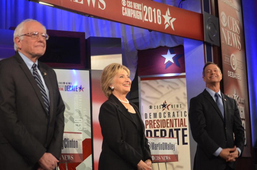 Presidental candidates Bernie Sanders, Hillary Clinton and Martin OMalley at the Democratic debate at Sheslow Auditorium at Drake University in Des Moines on Saturday, Nov. 14.