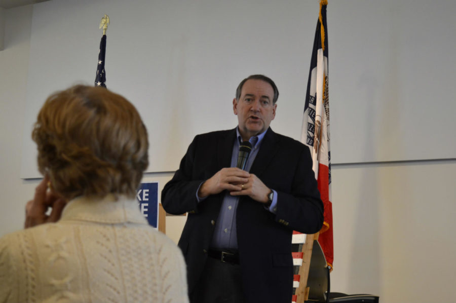 Former Arkansas Gov. Mike Huckabee, 2016 Republican presidential candidate, speaks at Oakwood Road Church in Ames on Jan. 4.