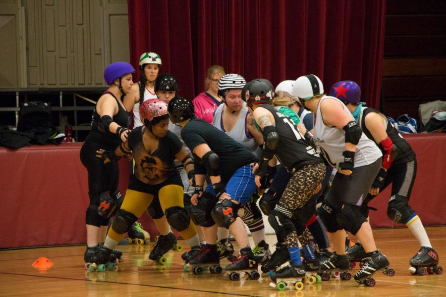 Members of the Skunk River Riot run through a jam during practice Jan. 13. The teams first bout of the year is against the Rockford Rage Jan. 23.  
