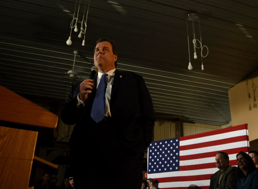 Republican presidential candidate Chris Chrisite speaks at a campaign rally at Prairie Moon Winery in Ames on Jan. 31.