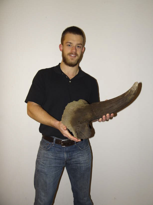 Benjamin Worrell, senior in civil engineering, found an ancient bison horn while taking a walk near Squaw Creek in December.