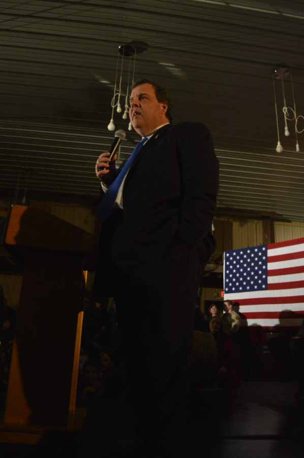 Republican presidential candidate Chris Chrisite speaks at a campaign rally at Prairie Moon Winery in Ames on Jan. 31.
