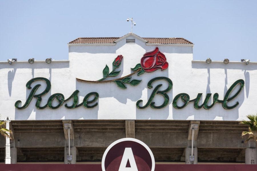 Pasadena, California, USA - Historic Rose Bowl stadium sign in Pasadena near Los Angeles, California.