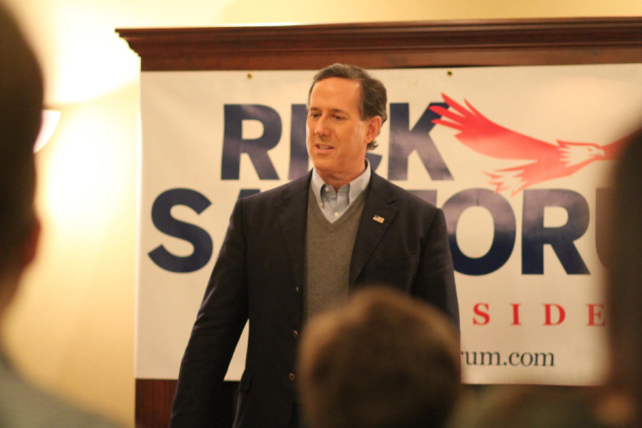 Rick Santorum answers audience questions. Santorum was the special guest at a house party in North Ames on Jan. 27.