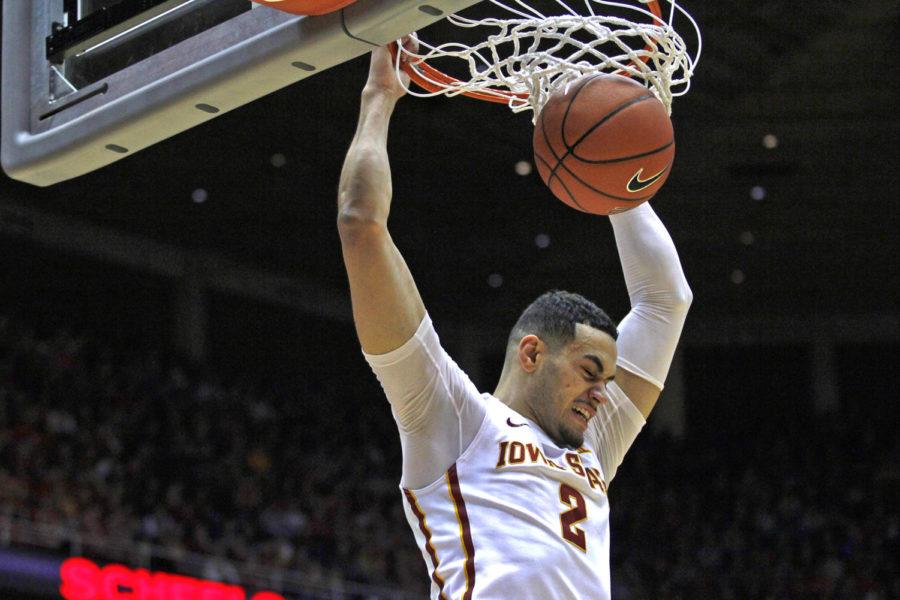 Abdel Nader dunks the ball during the game against Baylor on Saturday at Hilton Coliseum.