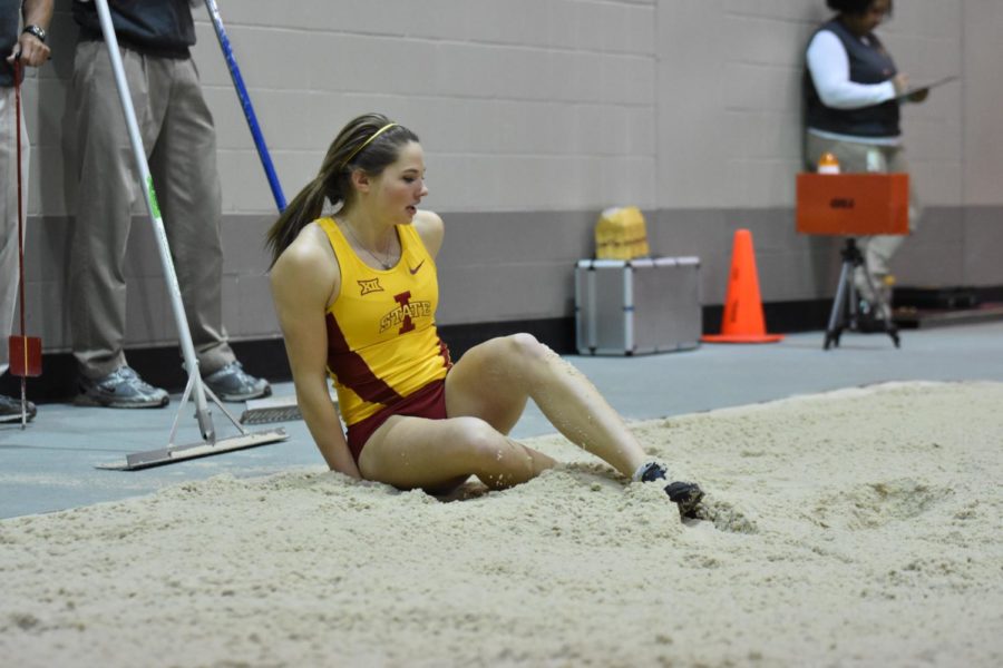 Freshman Kate Hall finishes first in the womens long jump at the Big 4 Duals on Jan. 23, 2016. 