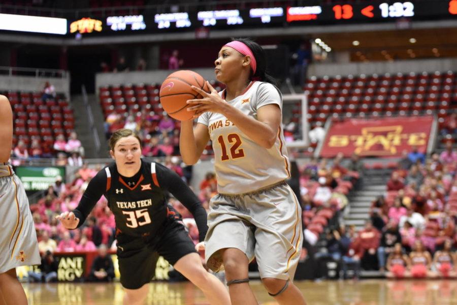Junior+guard+Seanna+Johnson+helped+the+Cyclones+win+77-48+after+scoring+10+points+at+the+Texas+Tech+game+on+Feb.+17.