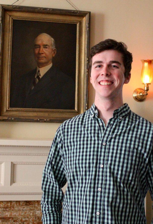 Dan Gavin is one of two student employees in the Farmhouse Museum. Through his enthusiasm for history, Gavin can easily relate the museum and its pieces to visitors. 