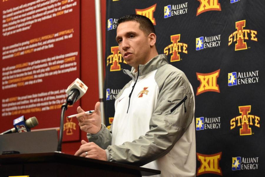 Head football coach Matt Campbell spoke about the new recruiting football class at Signing Day on Feb. 3. There are 36 incoming players.
