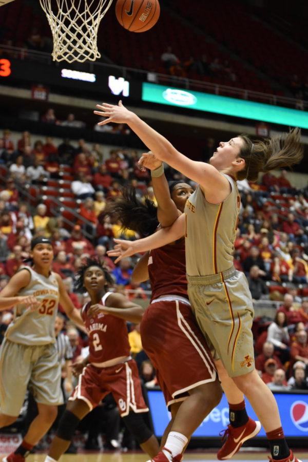 Bridget Carleton, freshman guard, scored 15 points during the Oklahoma game on Jan. 30 at Hilton Coliseum. This was her 14th game scoring in double digits.
