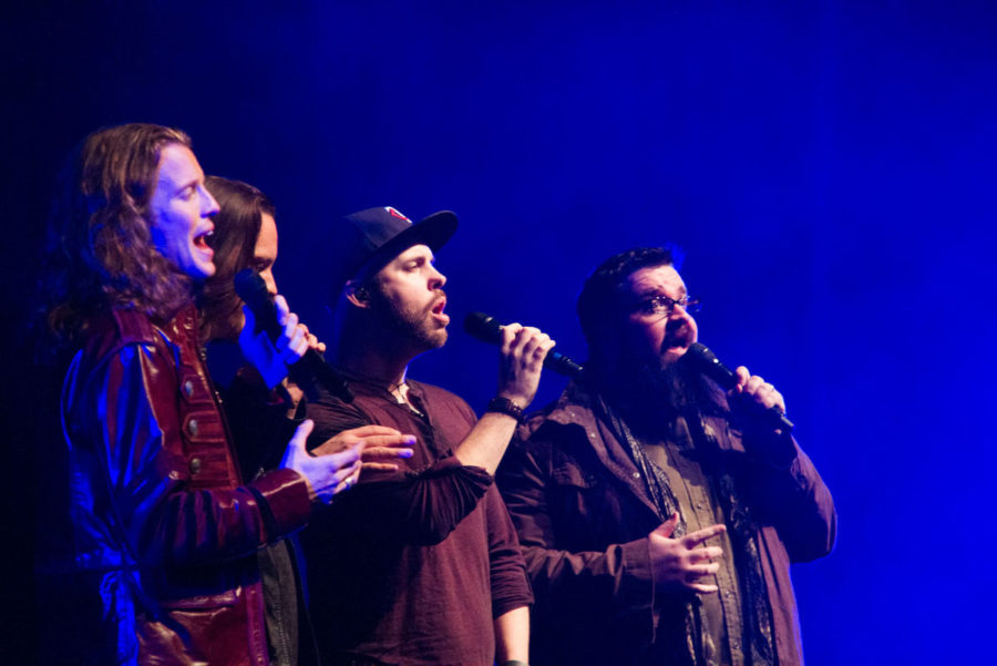 From left, Austin Brown, Tim Foust, Chris Rupp and Rob Lundquist, members of a cappella Home Free perform at Stephens Auditorium on Wednesday night.