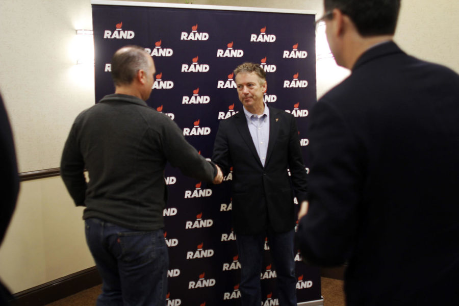 Sen. Rand Paul shakes hands with a supporter during a meet and greet event at Hilton Garden Inn on Nov. 12. Paul spoke on issues concerning immigration, taxes and education.