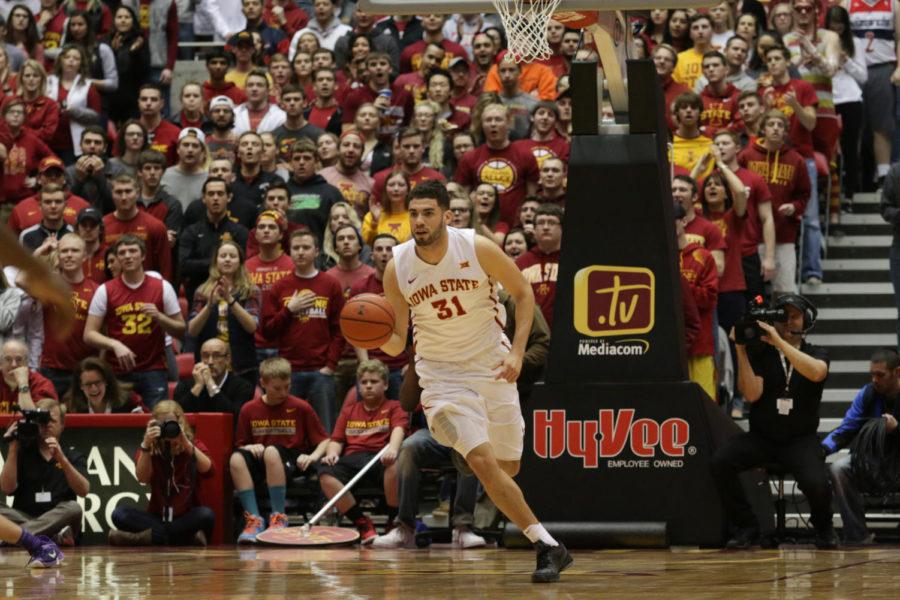 Senior Georges Niang runs the ball down the court during the game against TCU on Feb. 20. The Cyclones defeated the Horned Frogs 92-83. 