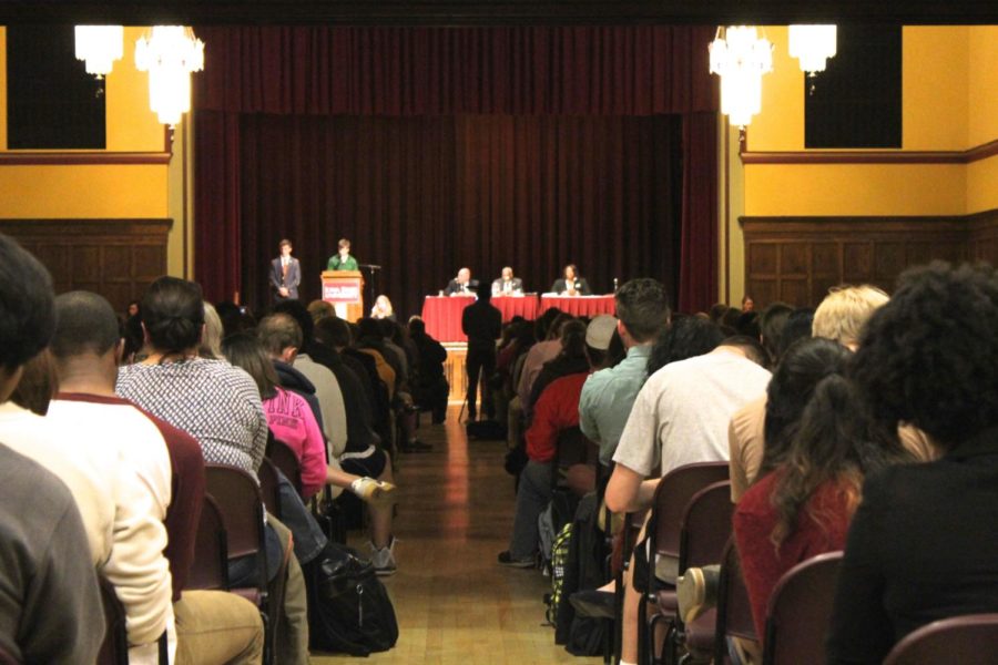 The Great Hall is packed with students, staff, professors and the Ames community on Sept. 30 because of the Iowa State Open Forum. The forum was based off of the Cy-Hawk protest on Sept. 12 and other events that have happened in the first month of school. 