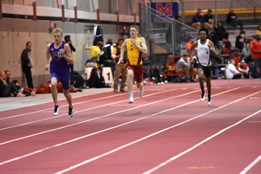 Senior Jacob Hoogensen finished second in his section for the mens 400 meter at the Iowa State Classic Feb. 13. 