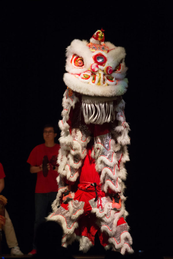 Students perform a traditional Chinese dragon dance during the Spring Festival Gala in the Memorial Union on Feb. 7. The annual event featured a variety of acts including comedy skits, dances, and musical performances. 