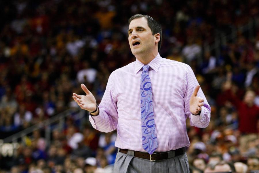 Head coach Steve Prohm reacts during during a game against the Oklahoma Sooners. The Cyclones would go on to lose 79-76, and be knocked out of the Big 12 Championship. 