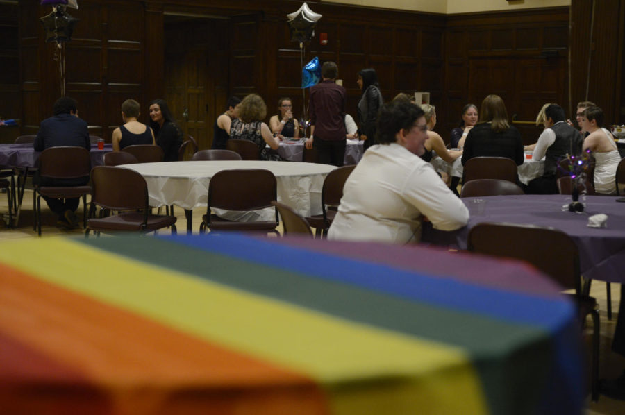 LGBTQIA+ and allied people gather in the South Ballroom of the Memorial Union on March 26 for the first annual Equality Prom.