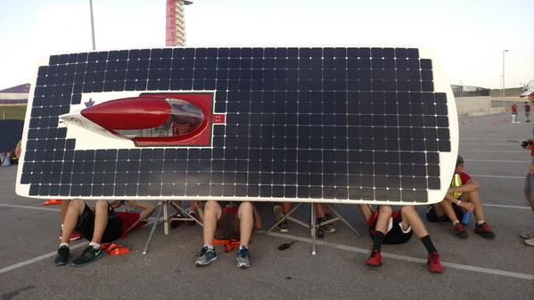 Members of ISU Team PrISUm recharge their solar powered race car Phaeton after the first day of competition at the Formula Sun Grand Prix in Austin, Texas last week. 