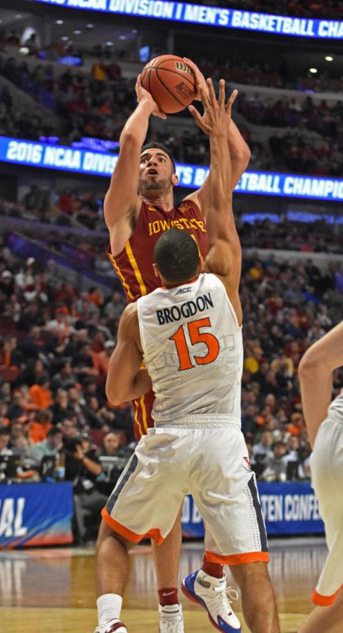 Iowa State senior forward Georges Niang shoots past Virginia guard Malcolm Brogdon at the Sweet 16 on March 25. Niang scored 30 points. He is now the fifth player to score at least 28 points in three straight NCAA Tournament games and is the first since Jimmer Fredette of BYU in 2011. ISU fell 84-71. Virginia will advance to the Elite Eight on March 27 in Chicago.