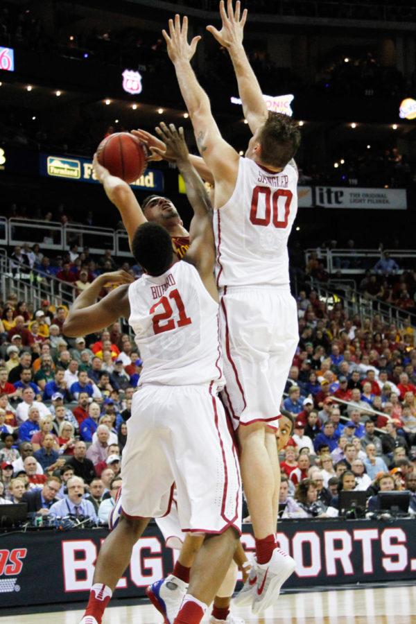 Senior Georges Niang goes up for a layup against the Oklahoma Sooners Thursday night in Kansas City. Though Niang had 31 points, the Cyclones would fall 79-76 and be knocked out of the Big 12 Championship. 